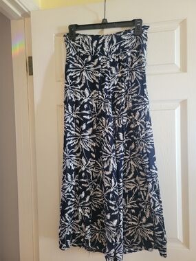 Navy & White Tropical Print Maxi Skirt